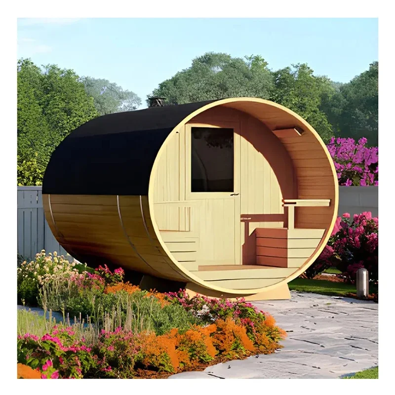 Smartmak Outdoor 2 Person Steam Sauna Round Wooden Barrel Sauna