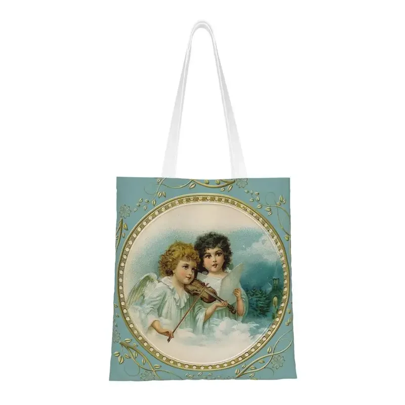 

Victorian Angel Grocery Shopping Bags Canvas Shopper Shoulder Tote Bag Big Capacity Washable And The Angels Sing Handbag