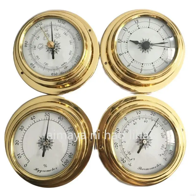 Diameter 145mm - Brass Shell Instrument Kit (Thermometer, Hygrometer, Barometer, Clock)