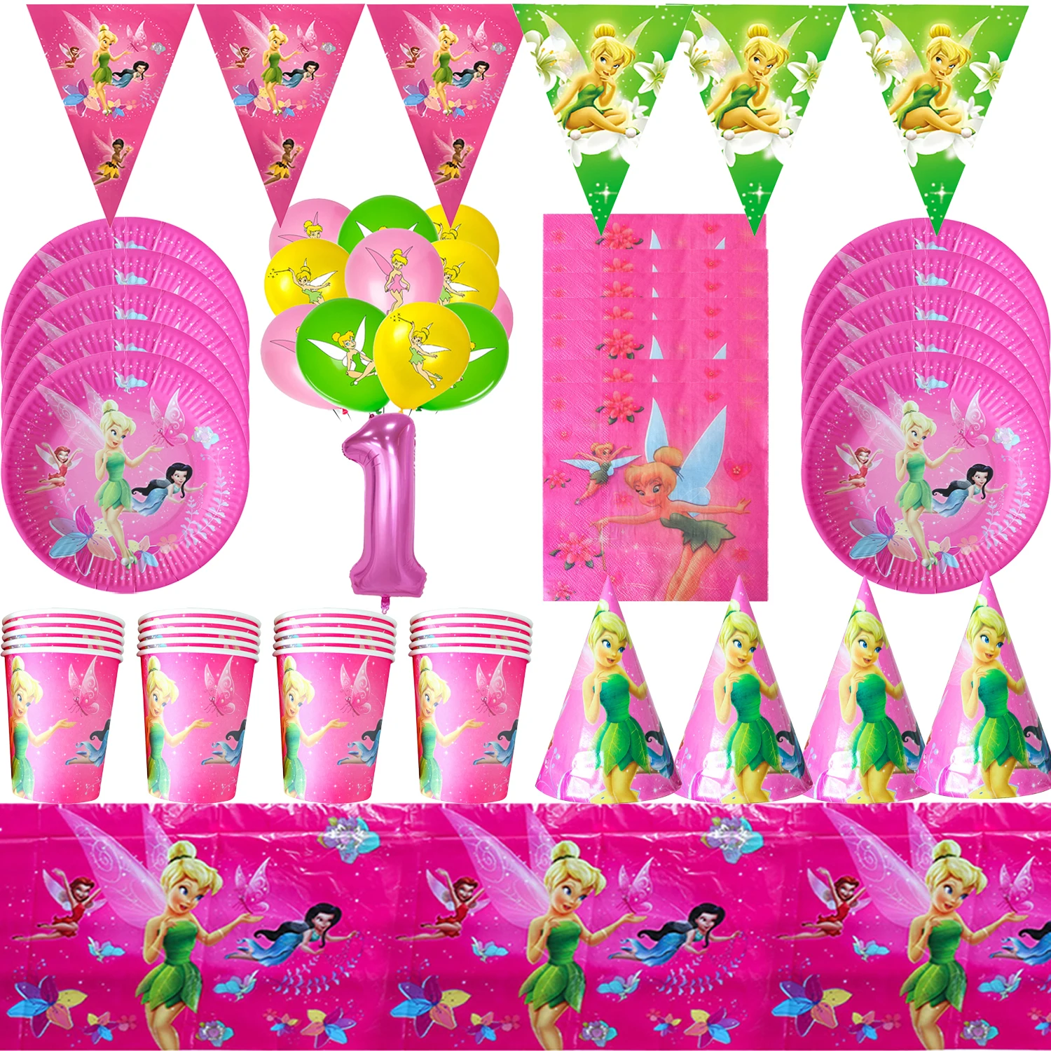 Decoração de Festa de Aniversário Infantil Princesa Fada Tinker Bell, Suprimentos de Decoração, Balões e Banner de Elfo da Floresta, Fundo para Fotografia de Meninas