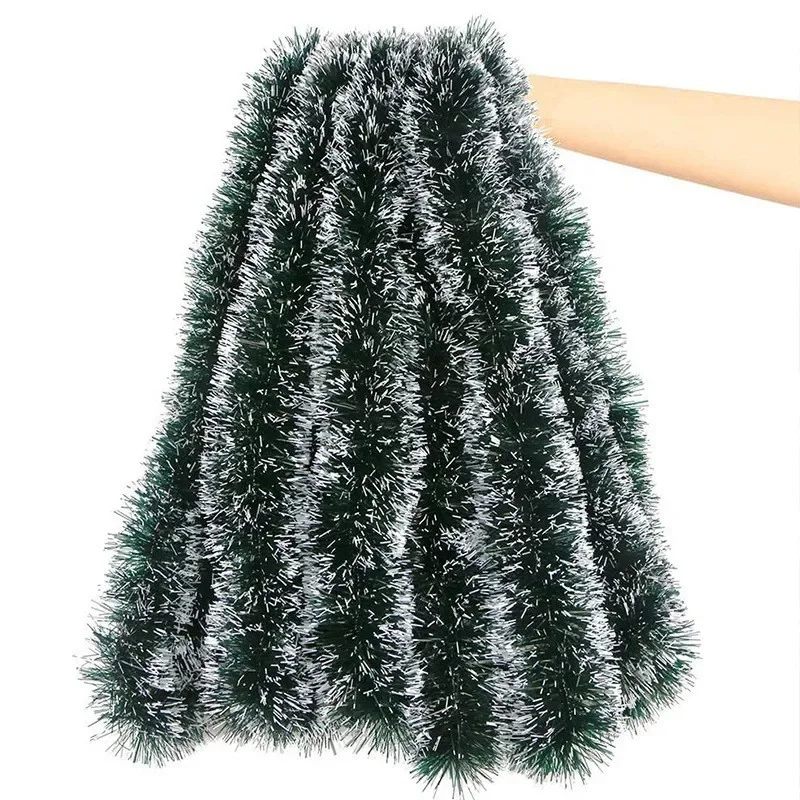 2M Christmas Tinsel Ribbon Garland Xmas Tree Hanging Pendent Ornaments Green Cane Ribbons Wreath for New Year Party Home Decor