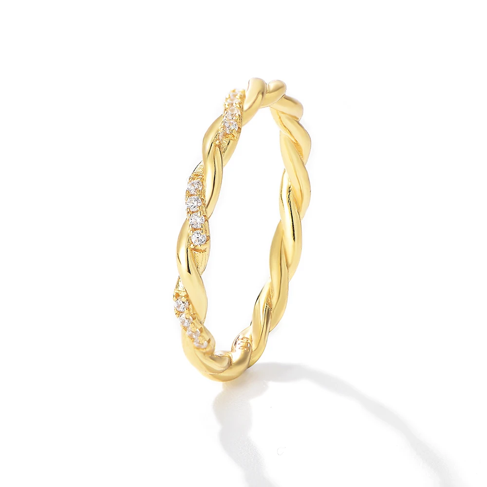 

14k Gold Plated S925 Sterling Silver Cubic Zirconia Twisted Eternity Ring for Women Wedding Anniversary Jewelry