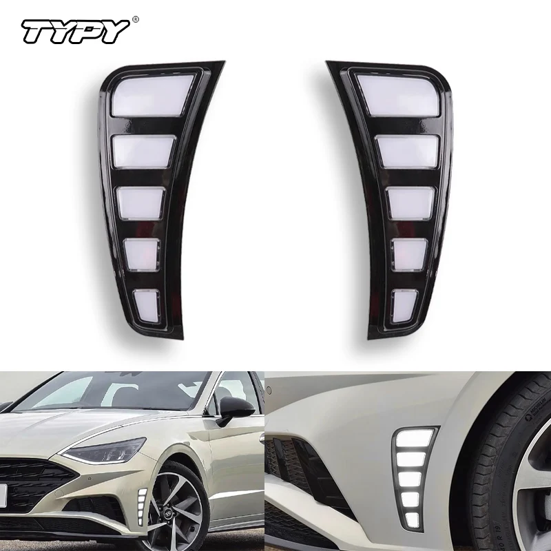 

TYPY 2Pcs LED Side Marker Warning Lamp For Hyundai Sonata 2020-2023 White DRL Light Blue Night Driving Light Turn Signal Lights