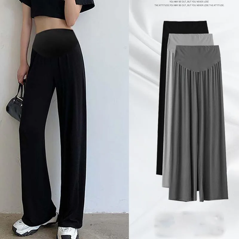 Maternity Pants Summer Maternity Modal Ice Silk Pants Summer Maternity Wear Wide-leg Pants Thin Outer Wear Loose Pleated Pants