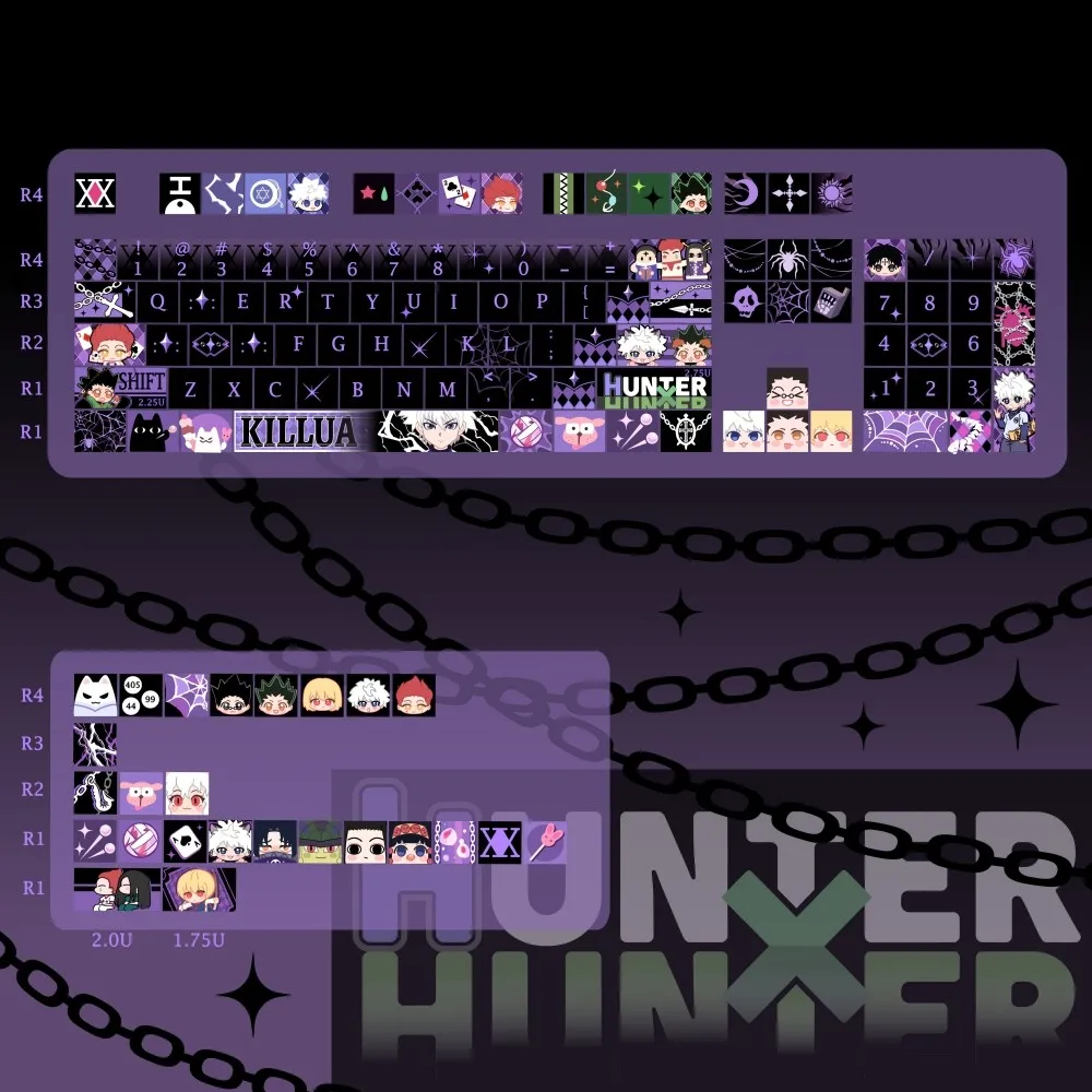 129 Keys Hunter X Hunter Keycaps Anime Chreey Keycaps Gift Cute DYE Sublimation Mechanical Keyboard for Made68 Mad68 Wooting 60