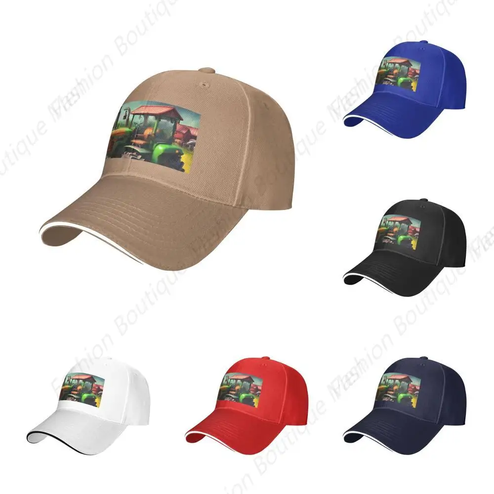 

High Quality Fantasy Farm Tractor Vintage Print Sandwich Caps Peaked Caps Trucker Hat Men Women Outdoor Sport Sun Visor