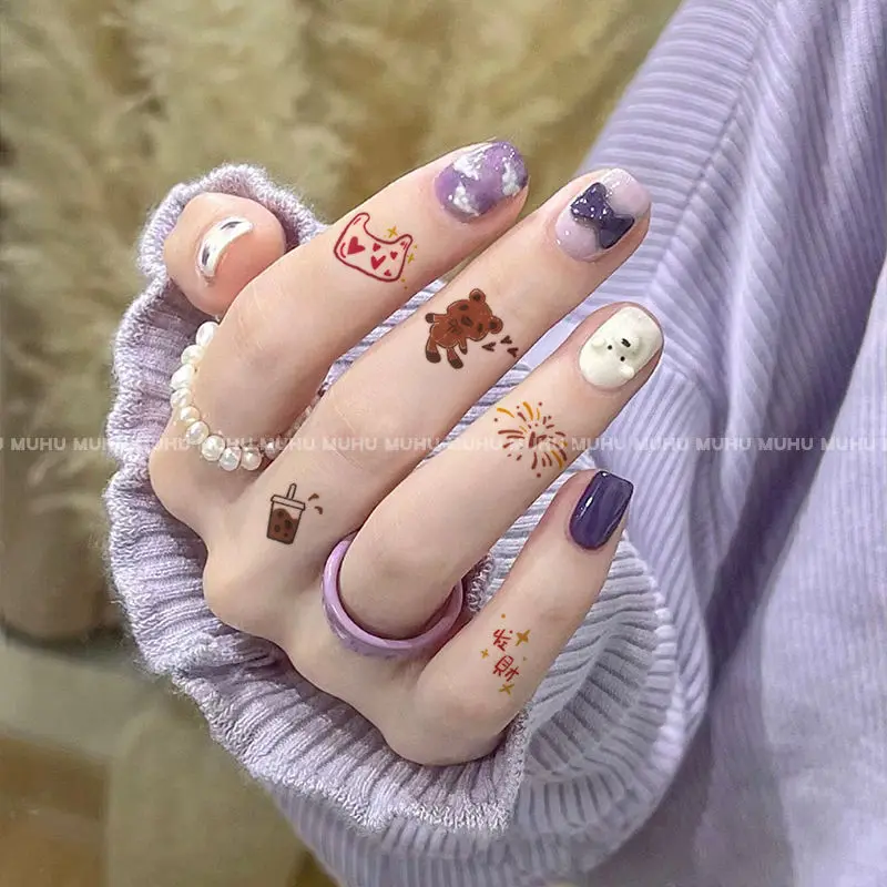 Temporary Tattoos Finger Waterproof Cartoon Cute Funny Colorful Tattoo Stickers Hotwife Art Festival Accessories Tatoo Wholesale