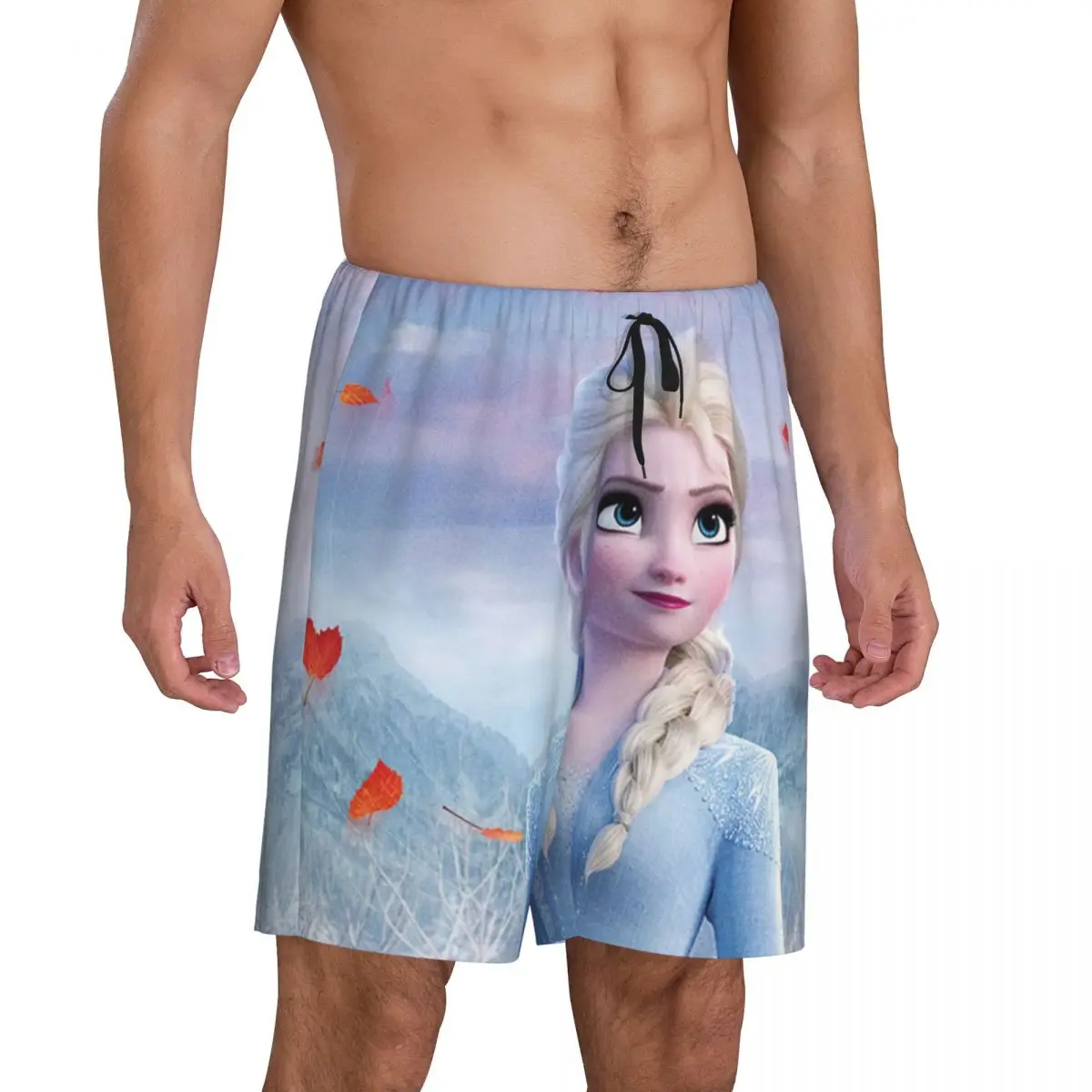 Custom Printed Cartoon Frozen Pajama Shorts Men Animation Elsa Sleepwear Bottoms Sleep Short Pjs with Pockets