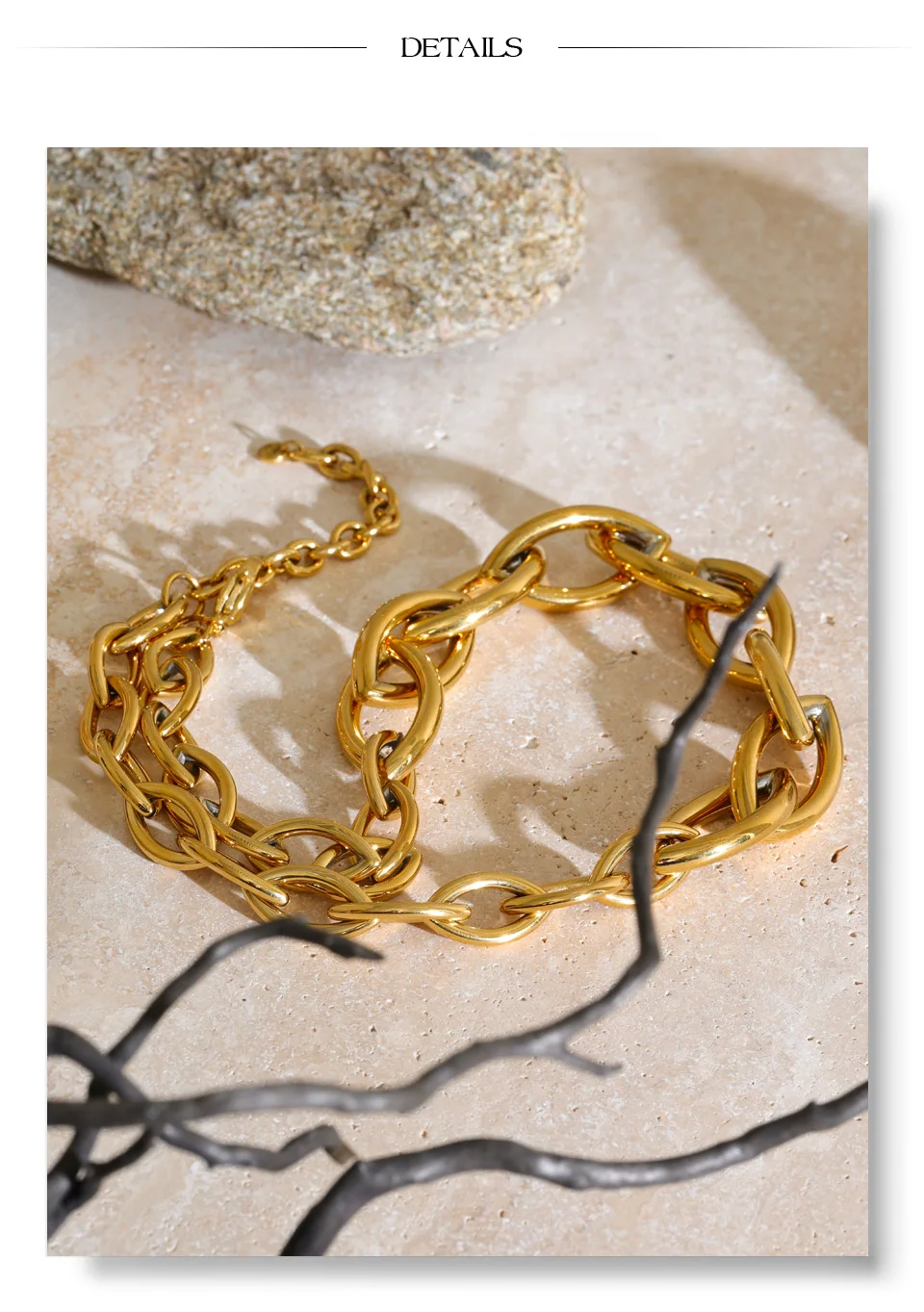 Yhpup Edelstahl-Kettenhalskette für Damen, Metall-Textur, Goldfarben, Statement-Schmuck, Modisch, Wasserdicht – Detail 8