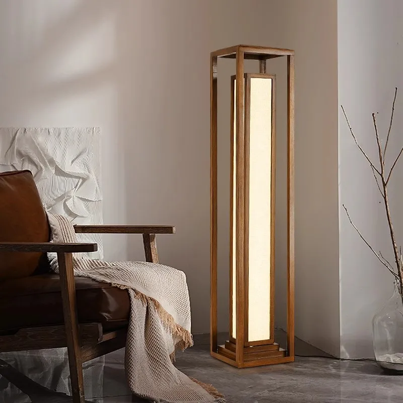 

French retro Chinese style floor lamp living room American atmosphere bedroom study solid wood Japanese lamps