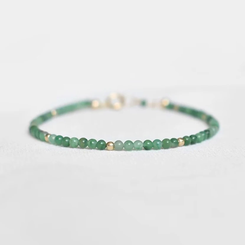 1 Pc Elegant Fresh 2mm Small Beads Sweet Natural Stone  Green Color Beaded Bracelet Women Daily Gift