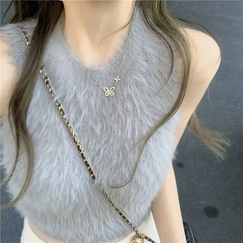 Korean Style Women's Pullover Sweater Autumn/winter Inner Outer Wear Grey Sleeveless Pure Desire Base Layer Top Women's