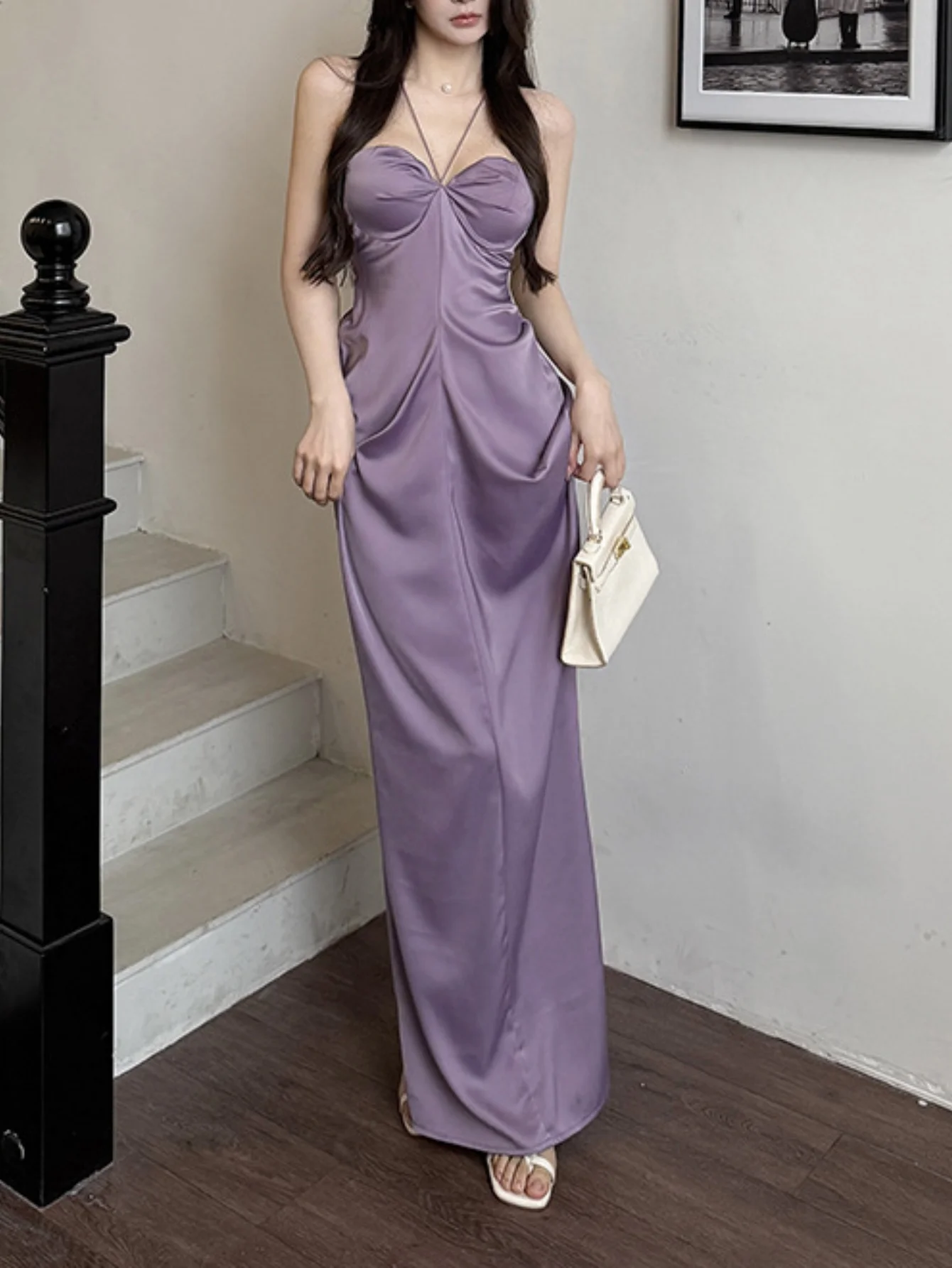 Sukienka bez pleców w stylu resort: Krój w kształcie litery A z podkreśleniem talii |   Krój slim-fit, świąteczny wzór