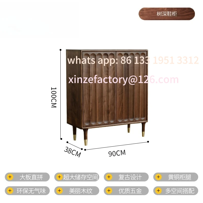Wuying شجرة خزانة خذاء عميقة المنزلية سعة كبيرة باب خزانة خزانة الجوز الأسود خشب متين الشمال مدخل المقصورة