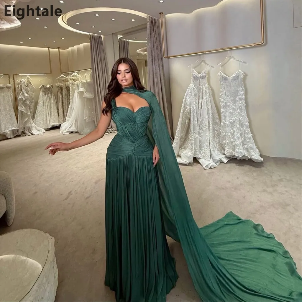

Eightale 2025 Green Silk Chiffon Maxi Evening Dress With Wrap Wedding Party Formal Prom Dress Dubai Party Gown Customized