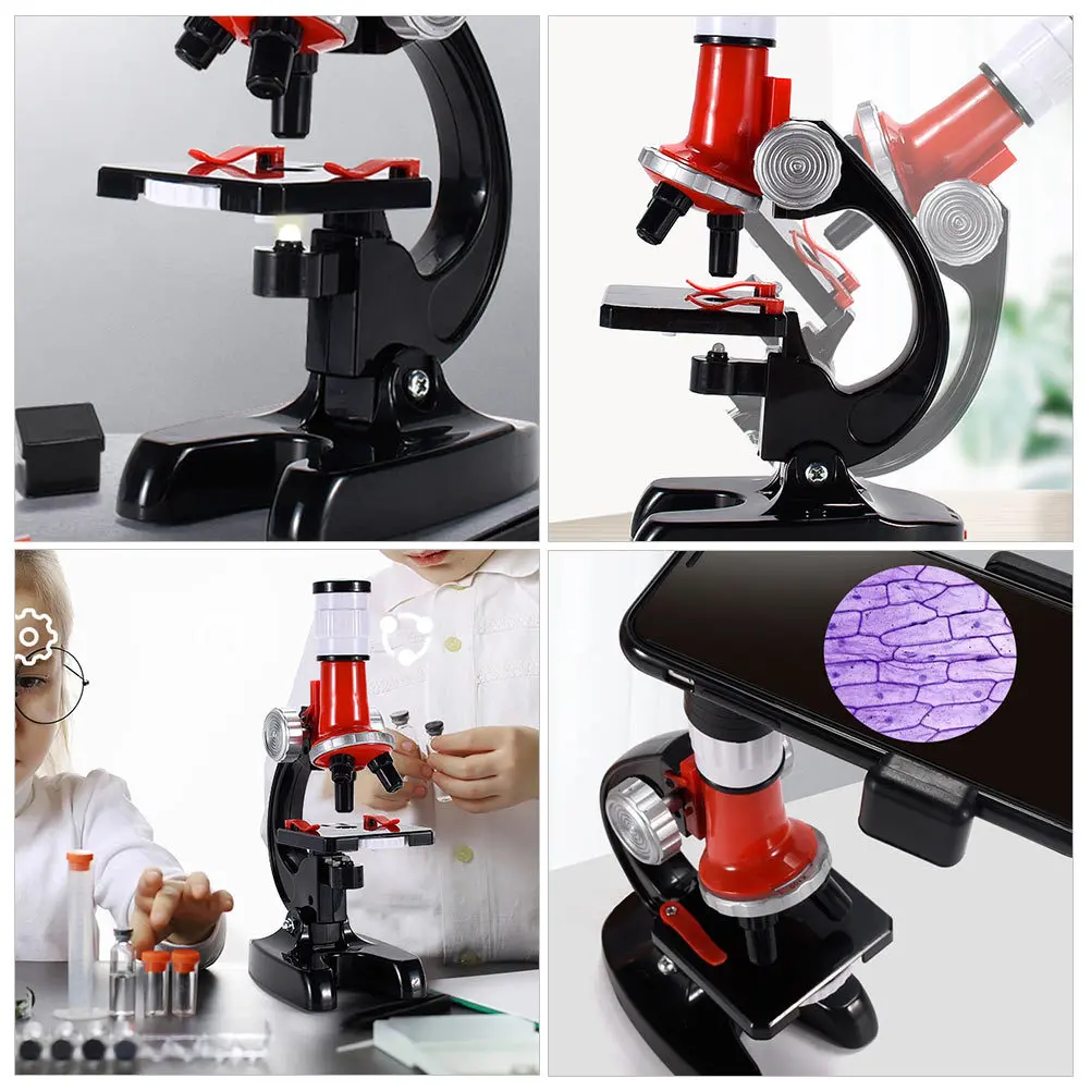 1 conjunto de microscópio infantil 1200x com luz led para experimento biológico, brinquedo educacional, mini lupa, laboratórios de observação