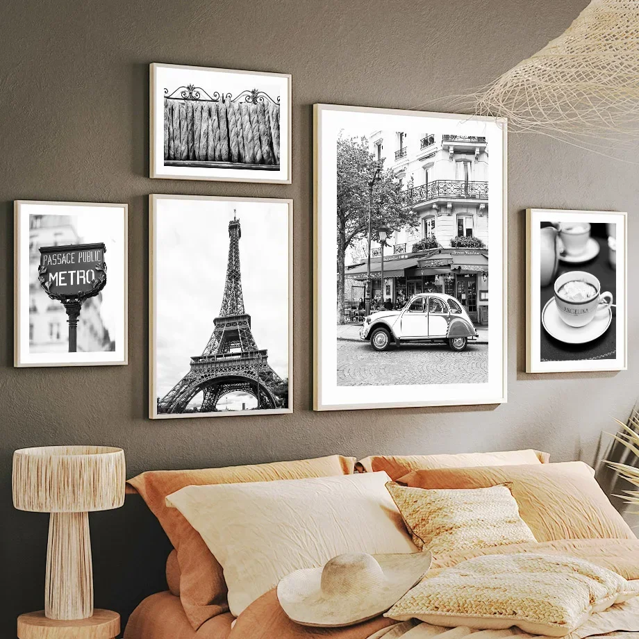 Black White Paris Towel Cafe Store Vintage Car Minimalist Wall Art Canvas Painting Posters for Living Room Modern Home Decor view 3