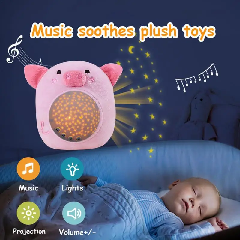 Newborn Soothing Animal Plush Toy Cartoon Animal Piggy Hedgehog Doll Stuffed Toys Projector Lights Pillow Baby Sleep Aid Toys