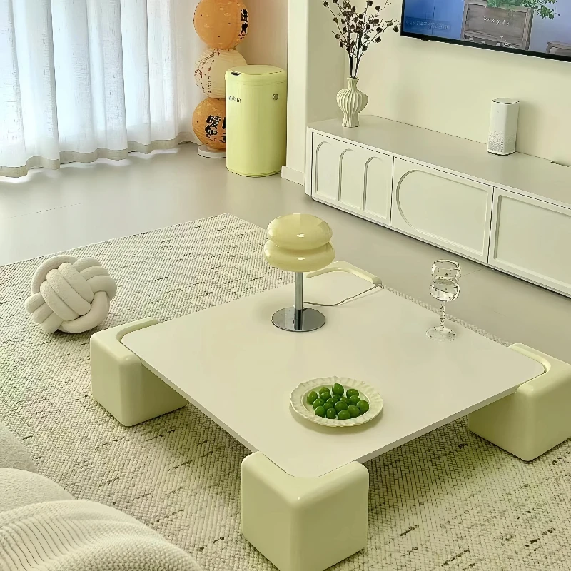 

Cream style solid wood sugar cube coffee table home dopamine color minimalist design ins low table