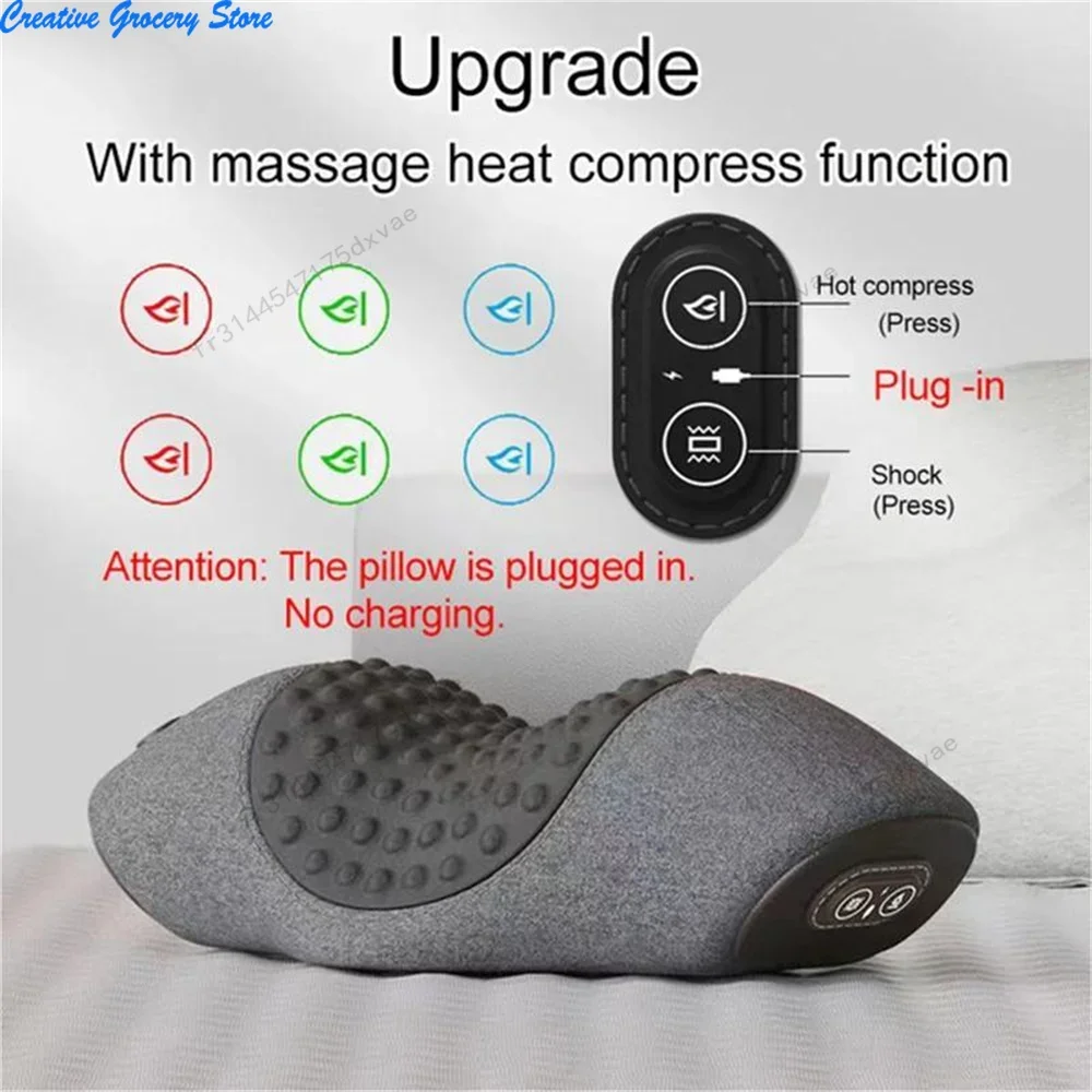 Electric Massager Cervical Pillow Hot Compress Vibration Massage Neck Traction Relax Sleeping Memory Foam Pillow Spine Support