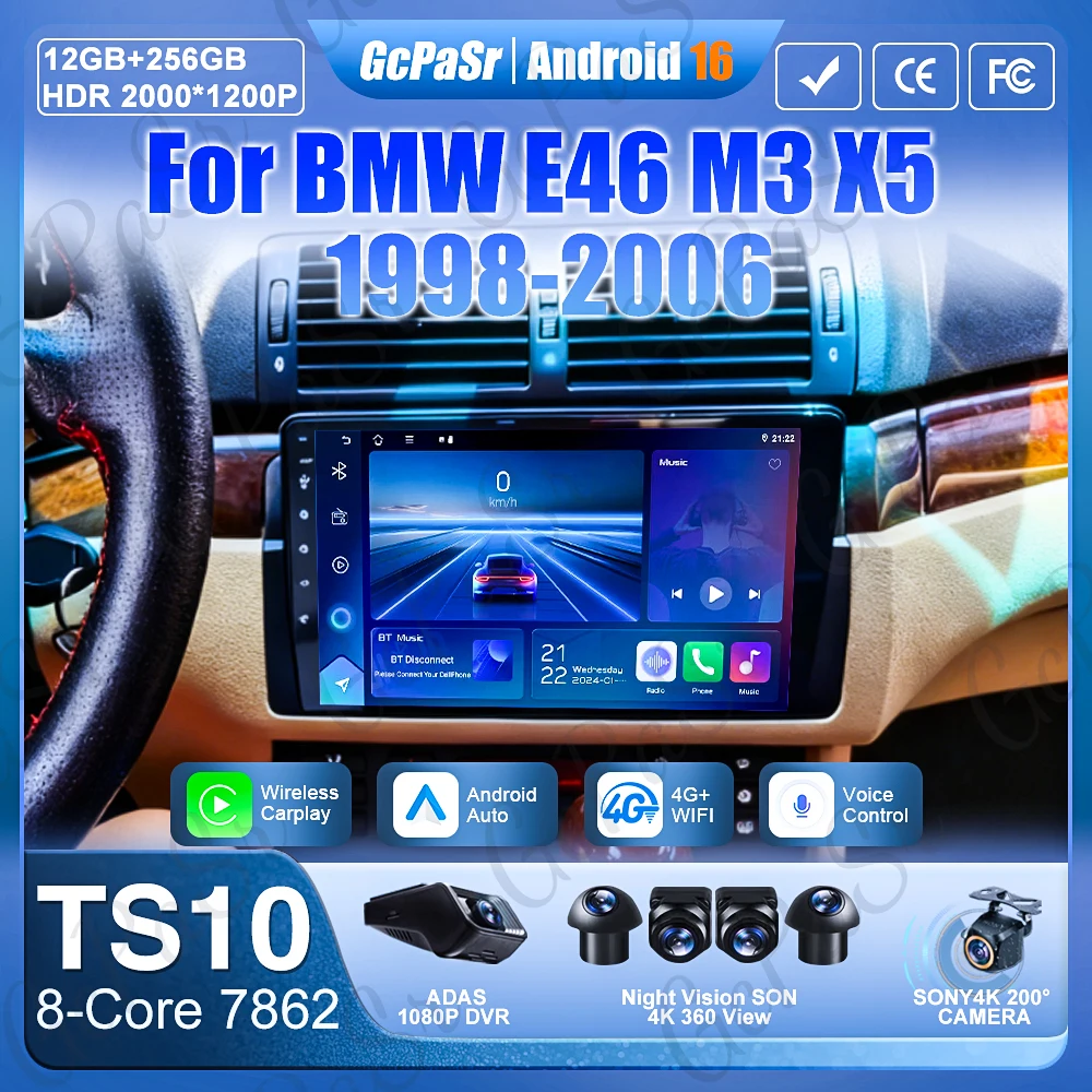 

Android 16 For BMW E46 M3 X5 1998-2006 Car Radio GPS Navigation Screen Carplay Wifi Stereo Video Multimedia Player No 2din Wifi