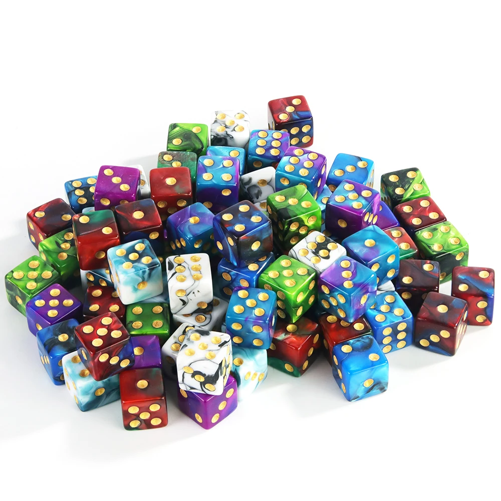 Mix Color Effect 6 Sided Dice 12mm Square Corners Playing for Tabletop Game, Gambling Board Poker Dice,10PCS/Set