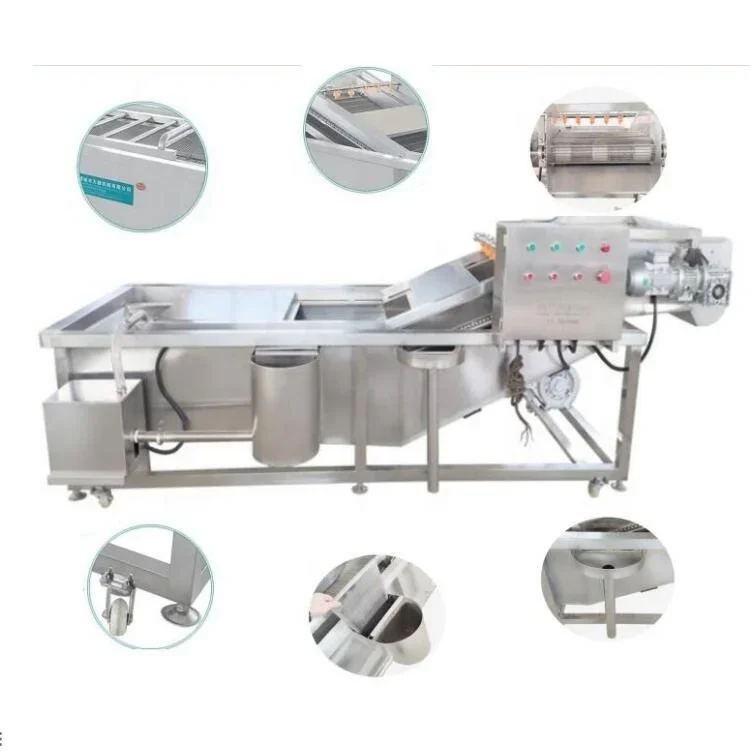 CE Certified Conveyor Water Jet Fresh Vegetable Fruit Air Bubble Washer Cleaning Ozone Disinfection Drying Dewatering Machine