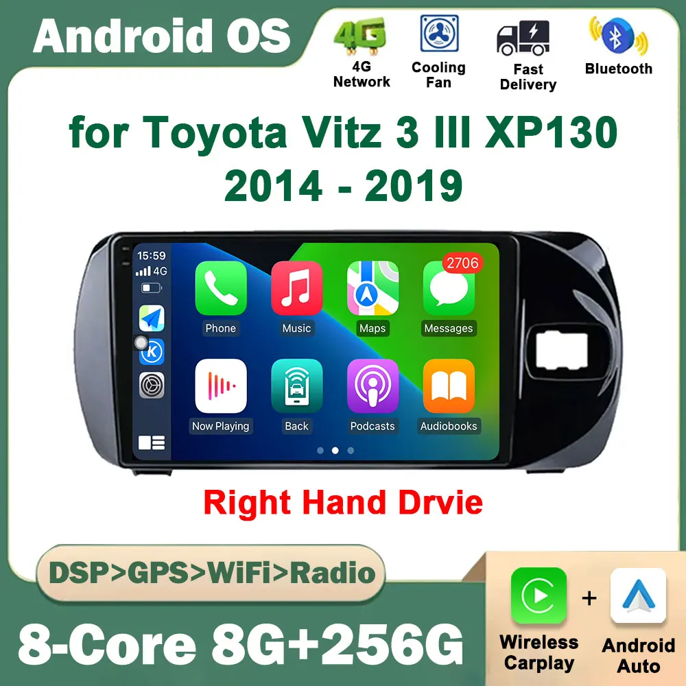 Pemutar Multimedia mobil, sistem Android RHD untuk Toyota Vitz 3 III XP130 2014 - 2019 Radio Video Multimedia Player GPS Navi Audio Stereo DSP Head Unit