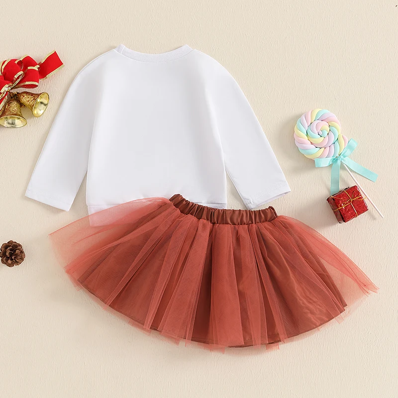 2024-08-23 Lioraitiin Toddler Baby Girl Christmas Outfit Letter Long Sleeve Sweatshirt Elastic Waist Tulle Skirt 2PCS