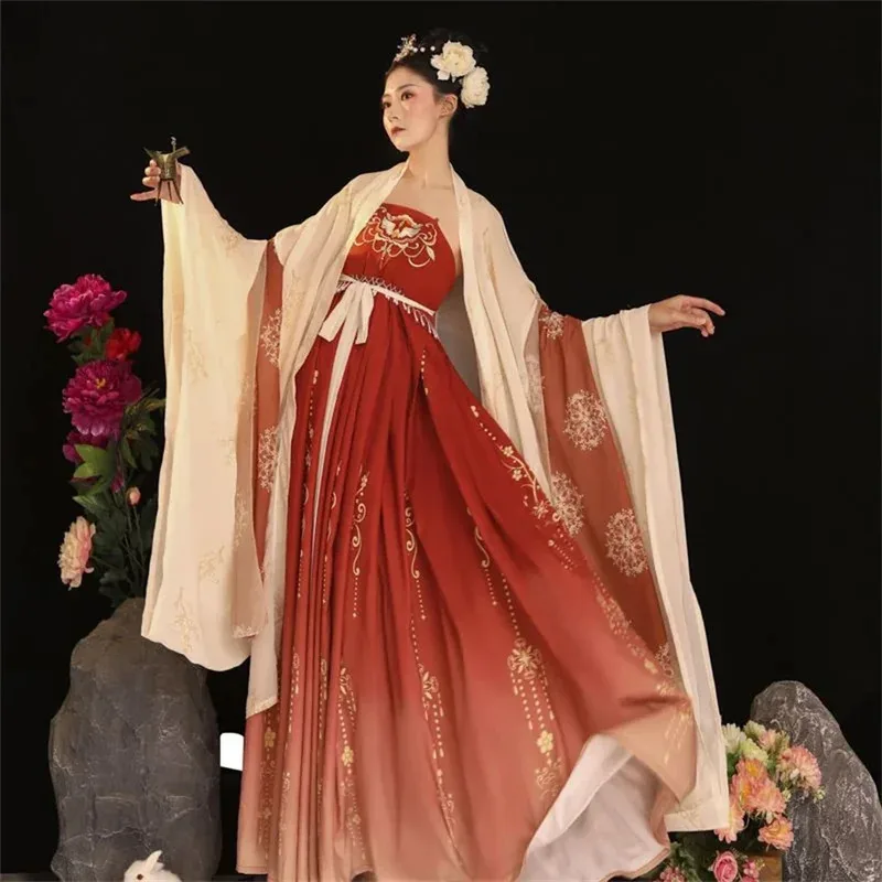 Ancient Chinese Costume Women Clothing Traditional Hanfu Women Plus Size Tang Dynasty Dance Costumes Folk Fairy Dress Red Outfit