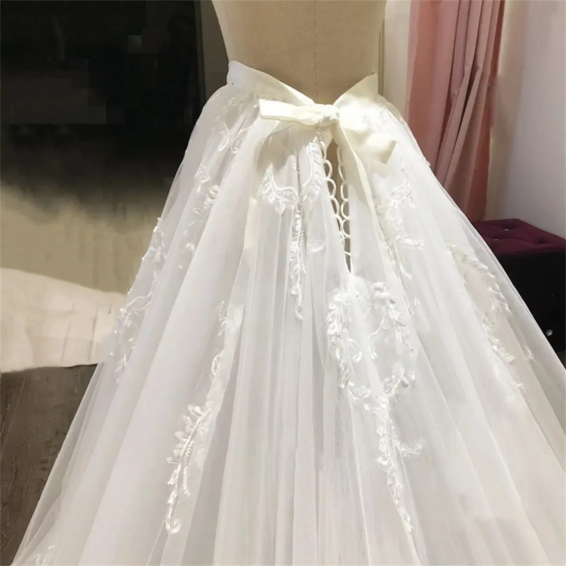 Tulle Luxury Lace Appliques Detachable Skirt Wedding Boho Removable Train For Dresses Bridal Overskirt