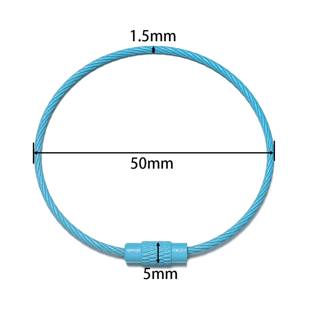 5/10pcs 50mm Colorful Keychain Wire Circle Rope Cable Loop Outdoor Camp Luggage Tag Keyring Screw Lock for DIY Jewelry Making