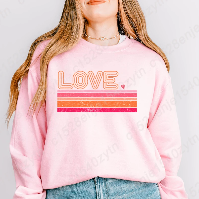 

Popular Fall & Winter Tops Valentine's Day Love Print Round Neck Sweatshirt Women Fashion Clothing Solid Color Hoodless Pullover