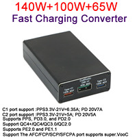 140W+100W Fast Charging Converter desktop Car Charger DC 12V-24V TO PD 3.0 TYPE-C USB Fast Charge AFC/FCP/SCP/SFCPA protocol