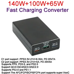 140W+100W Fast Charging Converter desktop Car Charger DC 12V-24V TO PD 3.0 TYPE-C USB Fast Charge AFC/FCP/SCP/SFCPA protocol