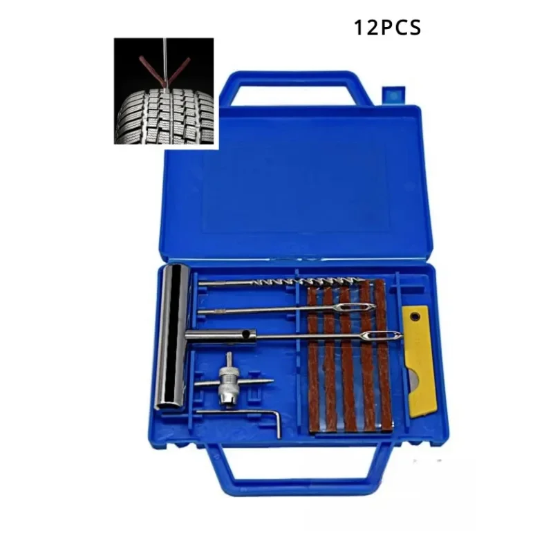 1 Set/11/12pcs Tire Repair Kit Car Motorcycle Bike Emergency Heavy Duty Tubeless Tire Puncture Professional Repair Kit Plug Set