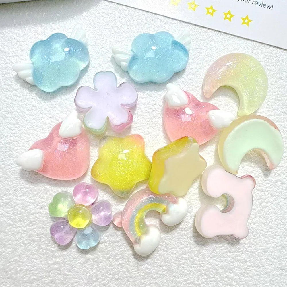 5Pcs Kawaii Glitter Resin Cloud Moon Rainbow Charms For DIY Cream Glue Phone Case Hairpin Handmade Jewelry Accessories