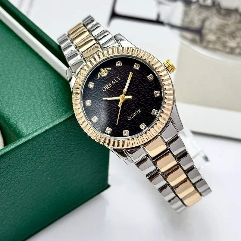 Reloj de marca de lujo ligero para mujer, relojes de pulsera de acero inoxidable simples para estudiantes, relojes de pulsera de cuarzo a la moda para mujer