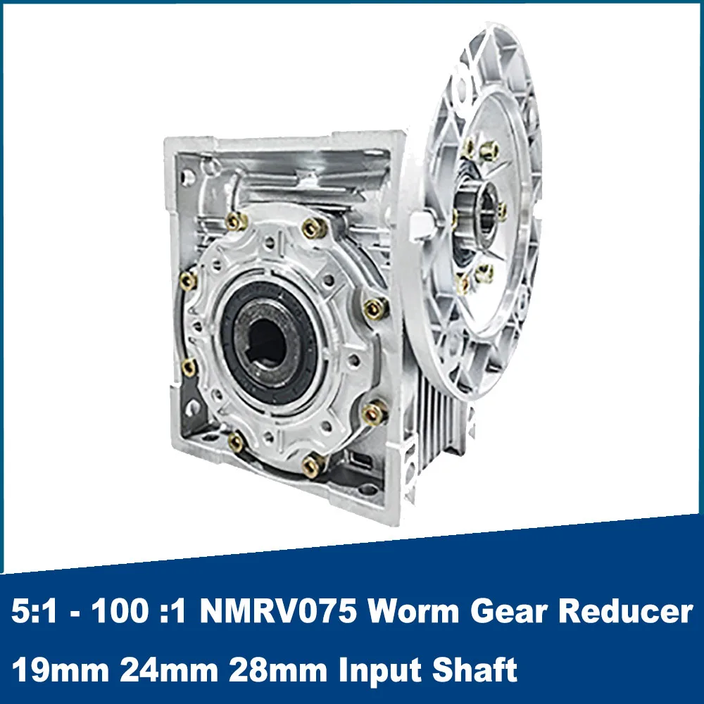 

RV75 Worm Gear Reducer NMRV075 19mm 24mm 28mm Input Hole 7.5:1-100: 1 Gear Ratio Output Hole 28mm Gearbox For 0.55KW-4KW Motor