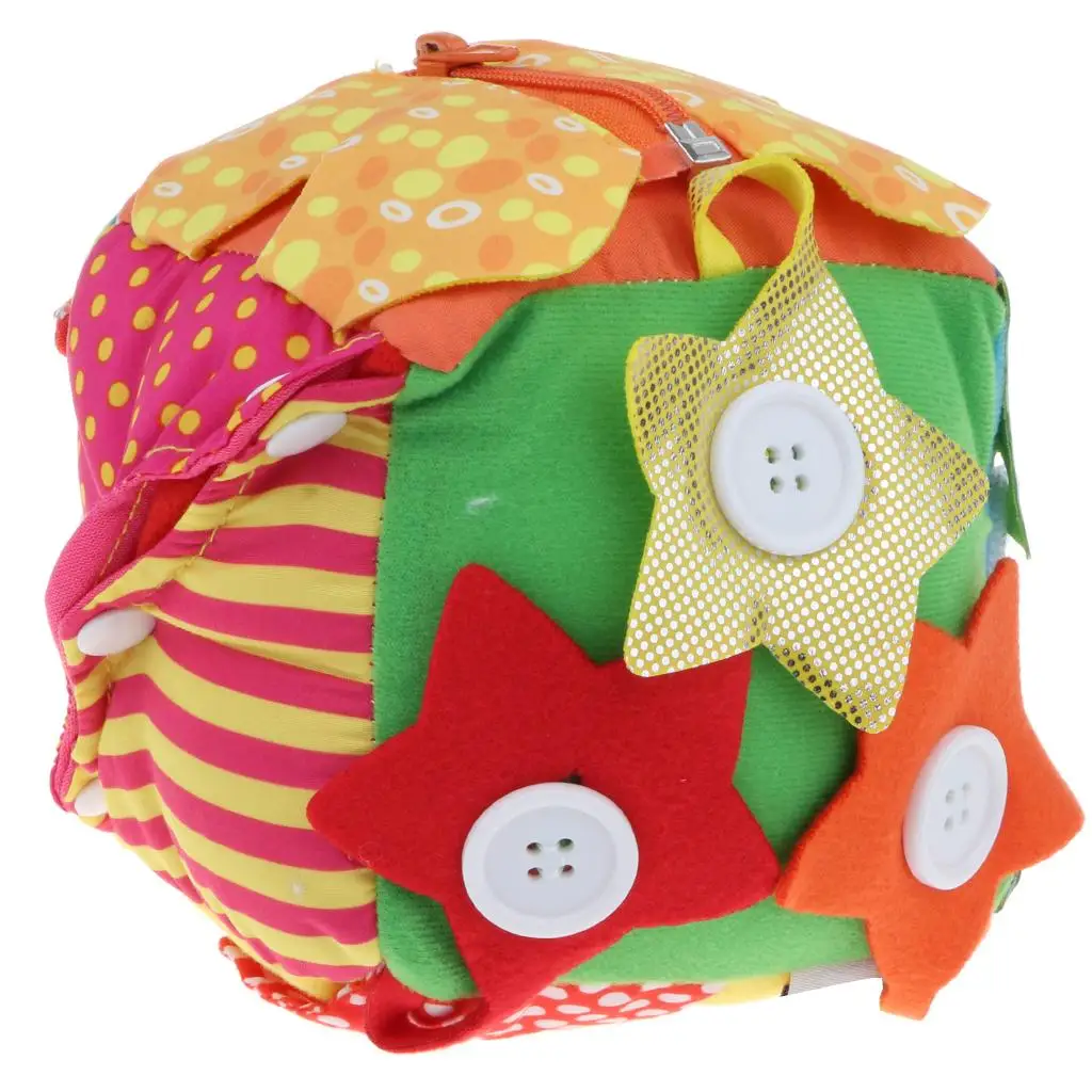 Zipper Button Learn Toy Soft Cube Hand Training Sensory Toy for Toddler Development Learning