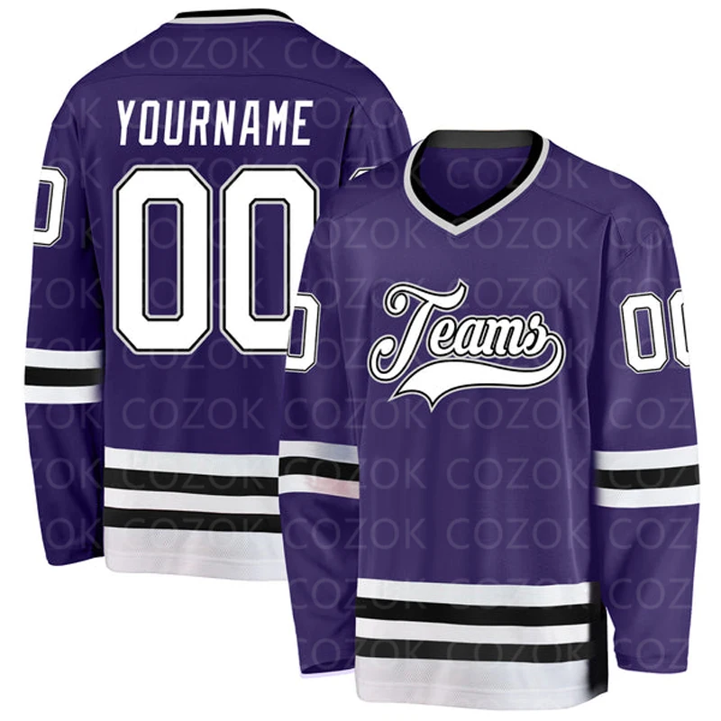 Custom Purple Gold Hockey 3D Print You Name Number uomo donna Ice Hockey Jersey Competition Training Jersey