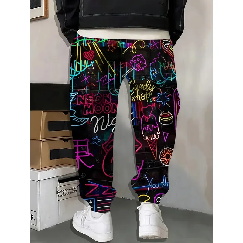 Men's 3D Street Graffiti Print Sports Pants Drawstring Pocket Casual Comfortable Trousers Home Pajama Fashion Design 2026