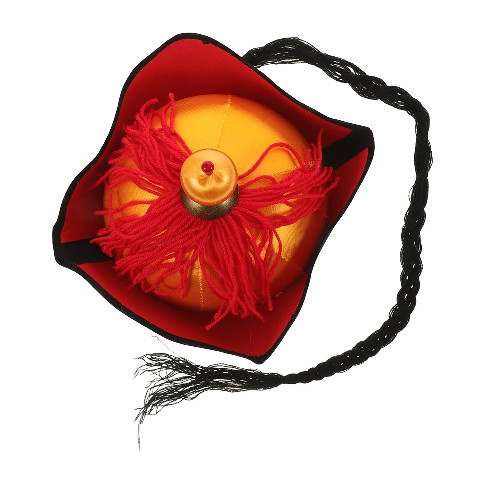 

Traditional Chinese Emperor Hat Royal Costume Accessory Black Braids Ponytail Stage Performance Cosplay Party Supplies