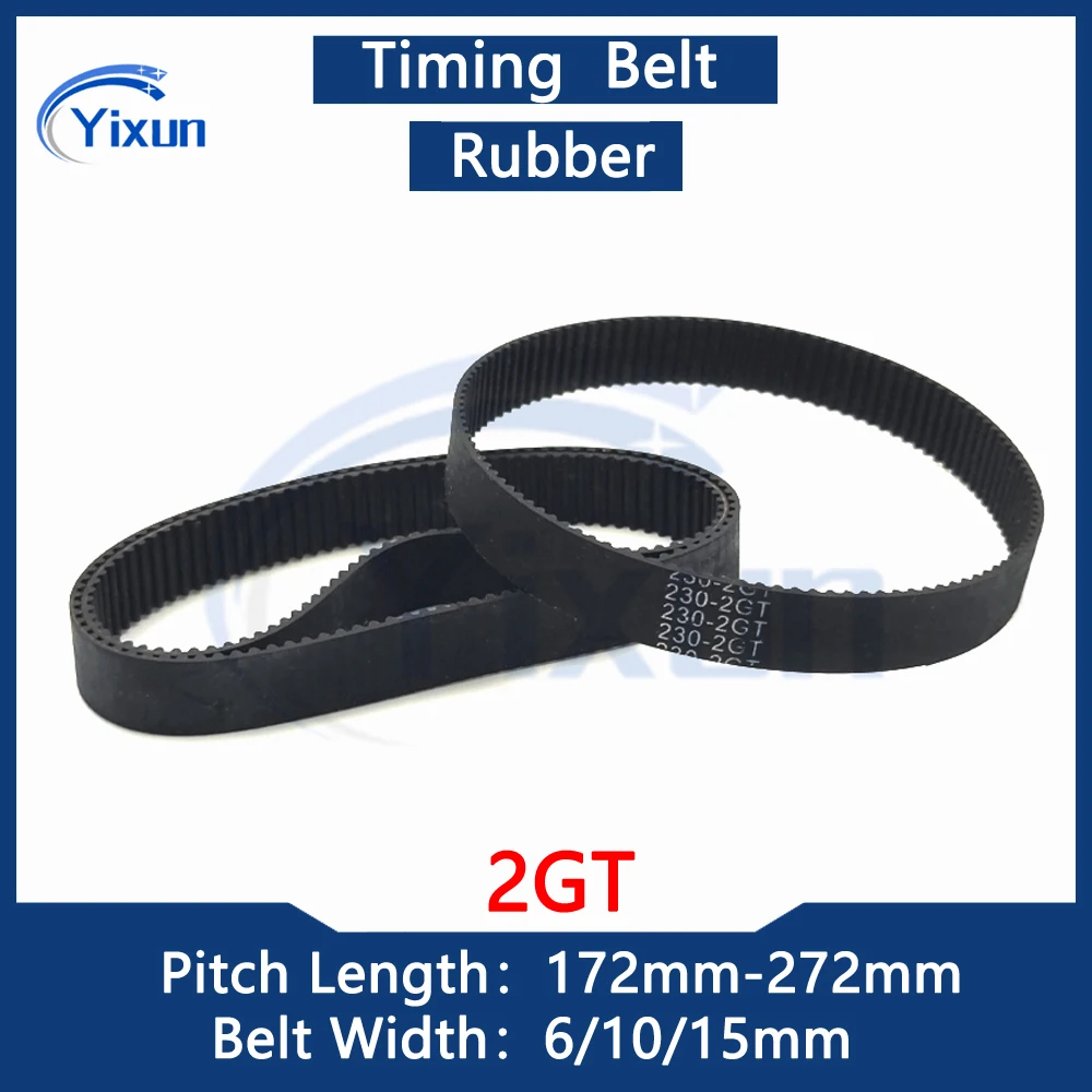 2GT Closed Timing Synchronous Belt Length 172mm-272mm Width 6/10/15mm GT2 Belt For 3D Printer Pitch 2mm 2M G2M Rubber Drive Belt
