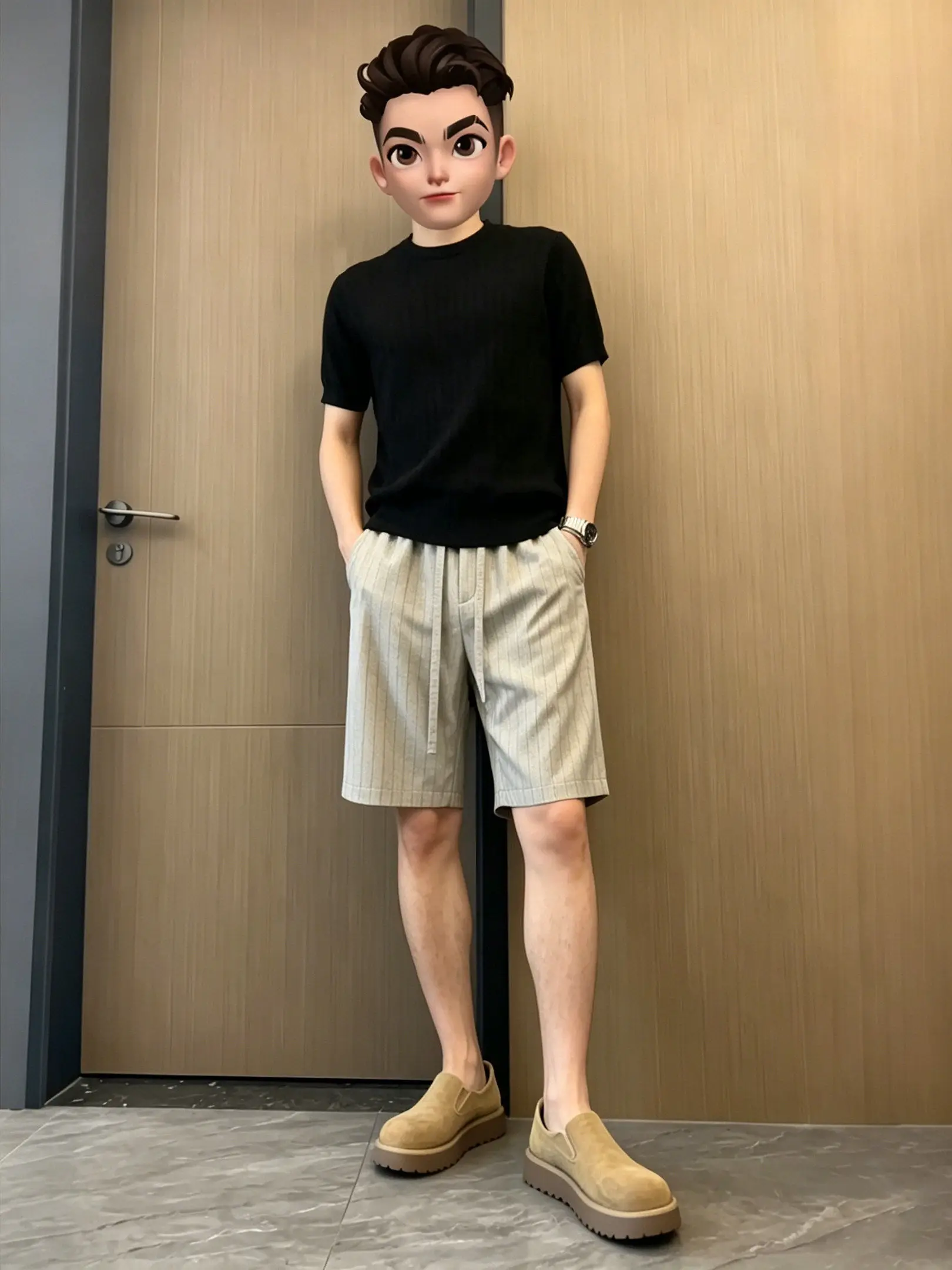 Loose Fit Stripe Suit Shorts Men's Summer Outerwear Adult Sensation High End Feeling Handsome Five-Quarter Length Pants