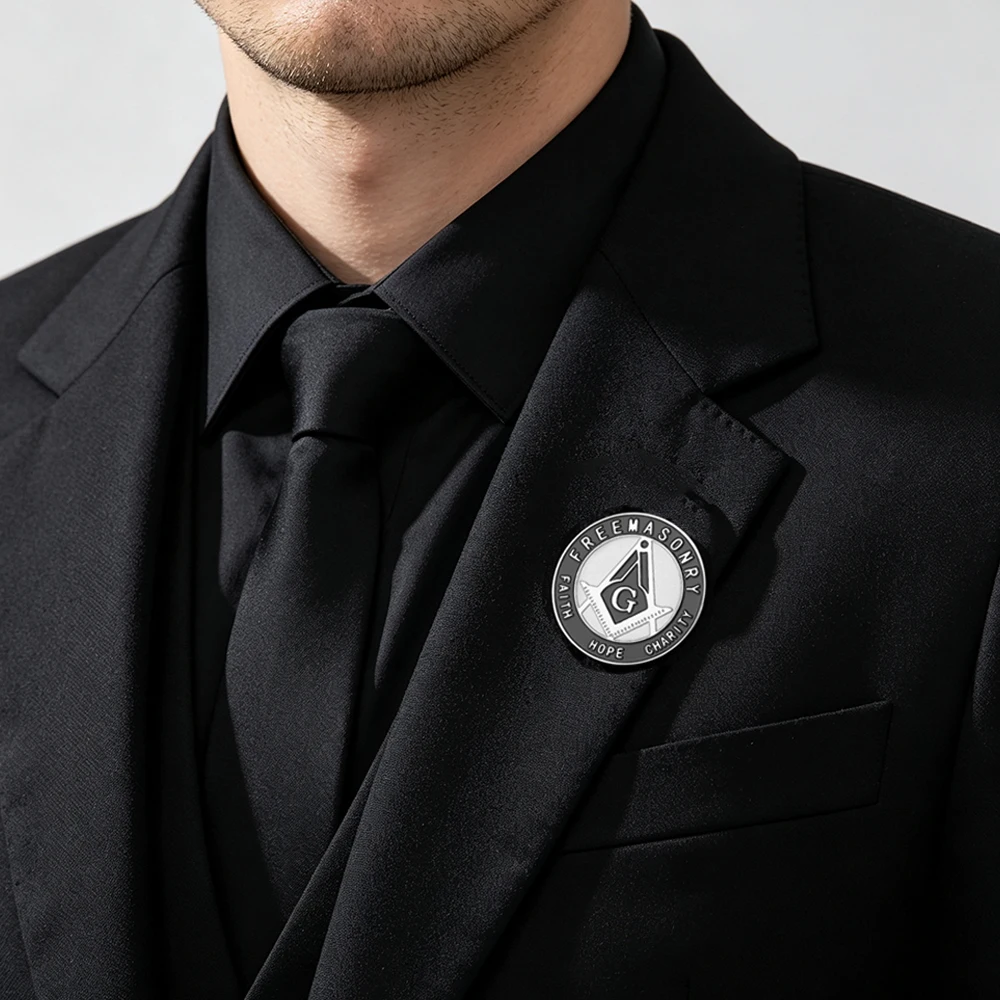 Masonic Freemason Lapel Pin Faith Hope Charity Square and Compass G Symbol Brooch Enamel Freemasonry Badge Jewelry Gift Men