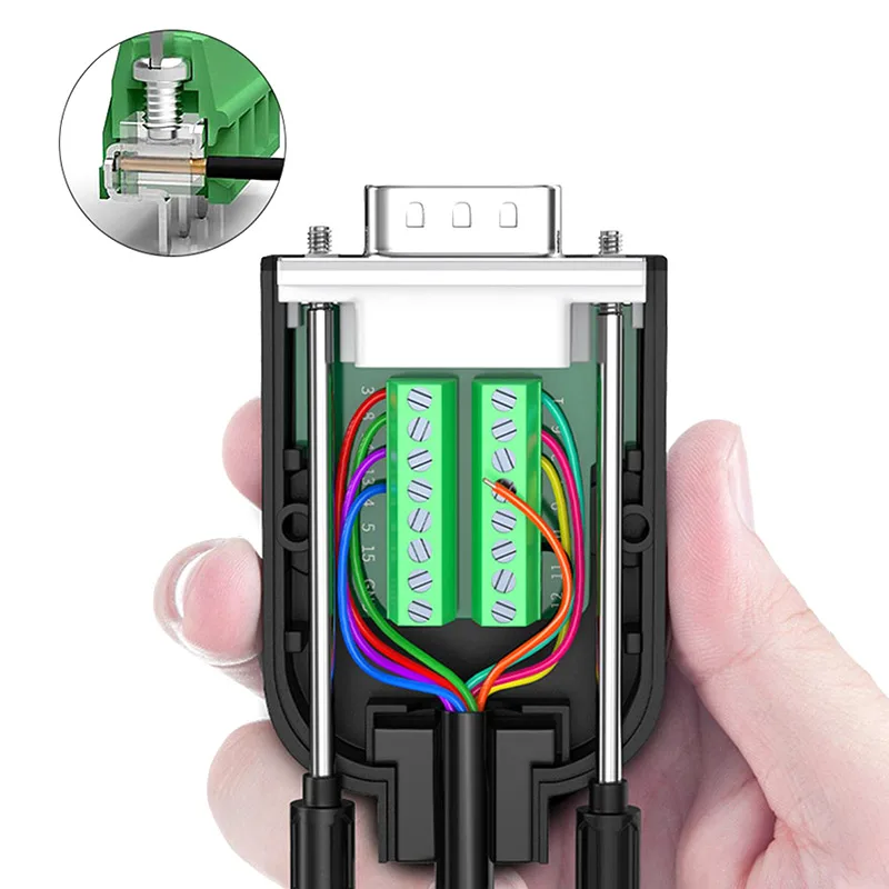 DB9 RS232 Connector D-SUB 9Pin Screw and Nut Male Female Plug RS485 Breakout Terminals 21-24 AWG Wire Solderless Connectors