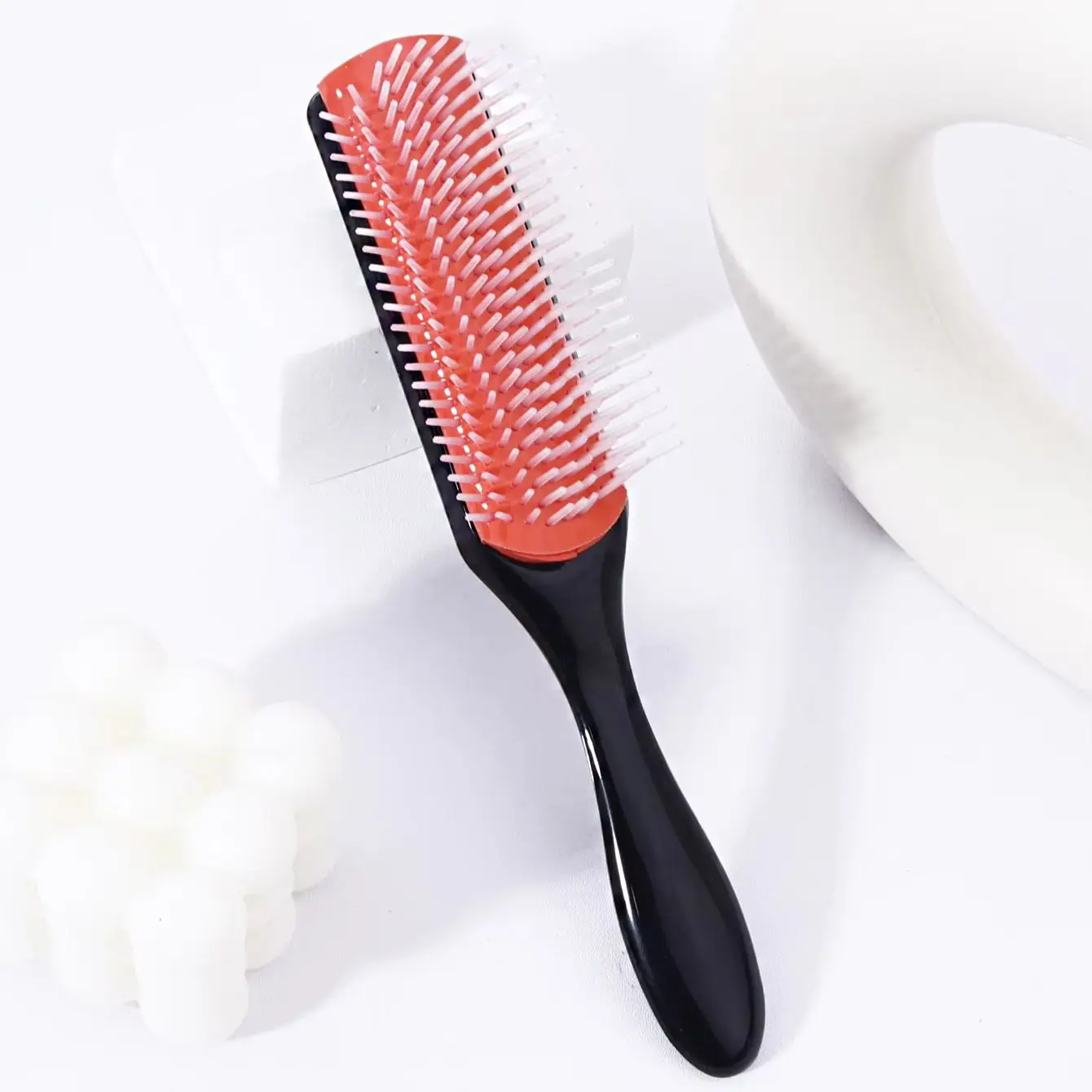 1pc 9-row Nylon Massage Curling Brush, Hair Salon Straight Hair Curling Comb, Nylon Bristles Special for Real Hair Wigs