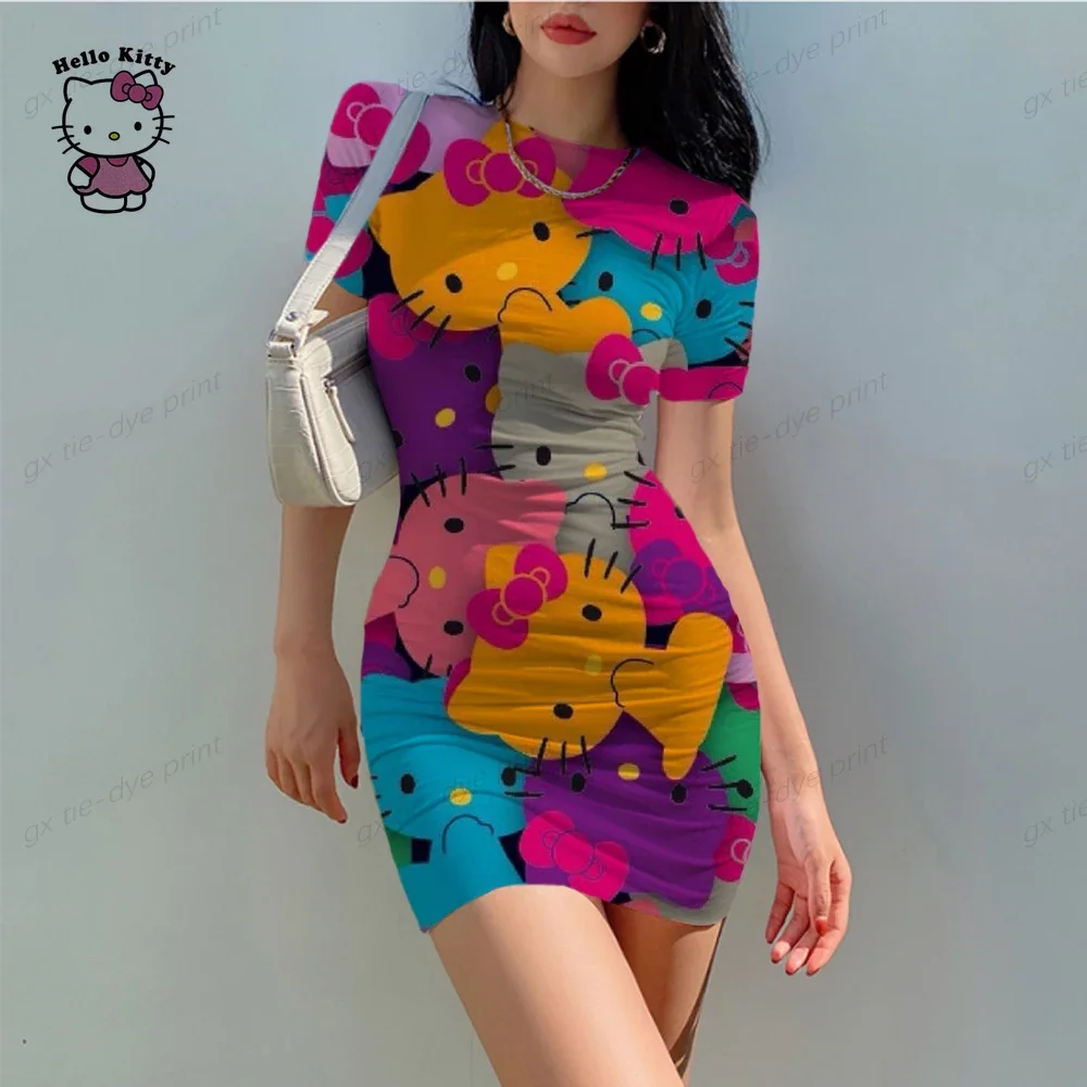 2024 Zomer Hello Kitty Dress Dames Tank Top Bodycon Mini Club Jurk Jurken Casual Cosplay Elegante Schede Slanke Jurk