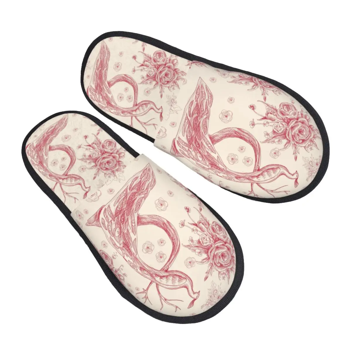 Custom Toile De Jouy Rose House Slippers Women Cozy Memory Foam French Motif Flora Slip On Spa Slipper Shoes